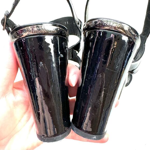 Stuart Weitzman Black Patent Leather Platform Sandal Heels Size 11 - Picture 7 of 10